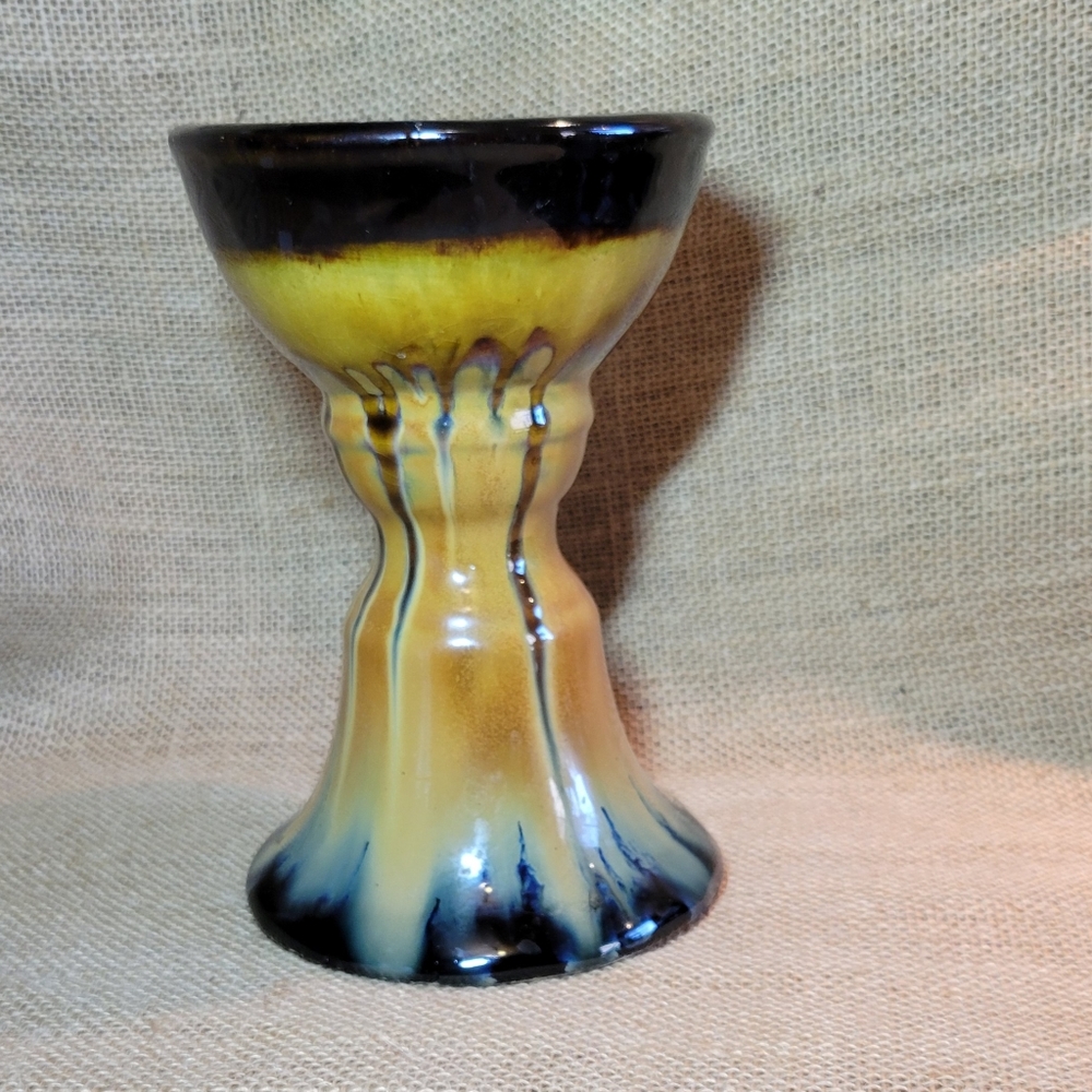 Mid-Century Fat Lava Brown  Drip Glaze Candlestick Holder